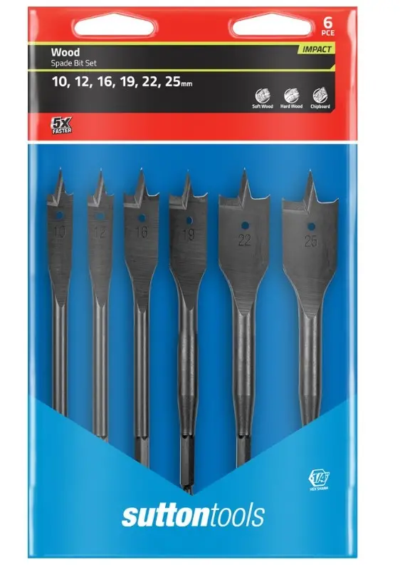 Sutton Tools D501 Impact Wallet Spade Bit  Ss6w Set 6 Piece Metric 10Mm-25Mm D501ss6w 1