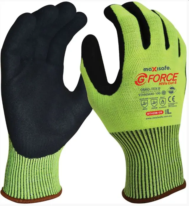 Maxisafe G-Force Hi-Vis Cut D Glove With Nitrile Gth238-07 1
