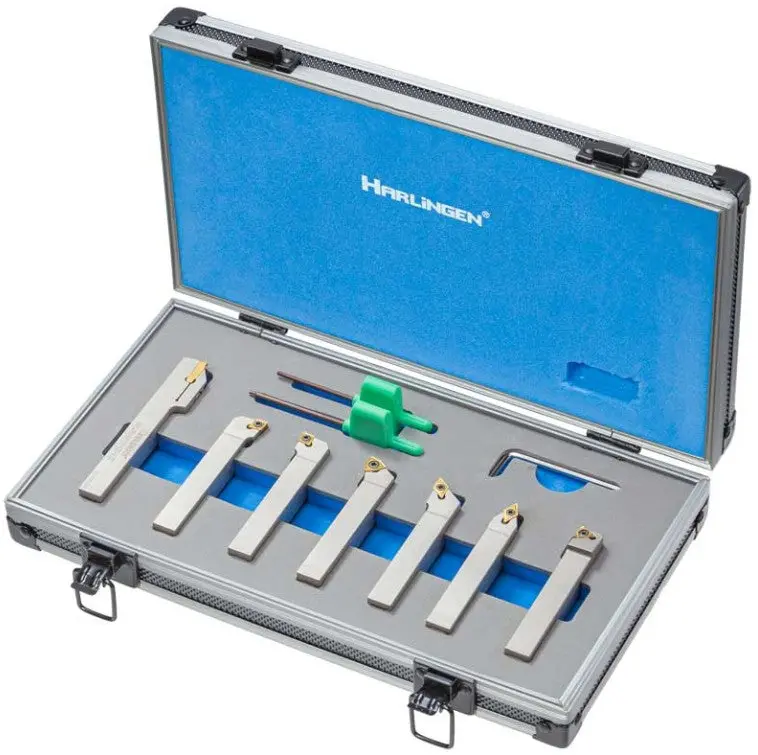 Harlingen Indexable 7 Piece Nickel Plated Carbide Lathe Tool Set - 12Mm Shank H-11-126-T20 1