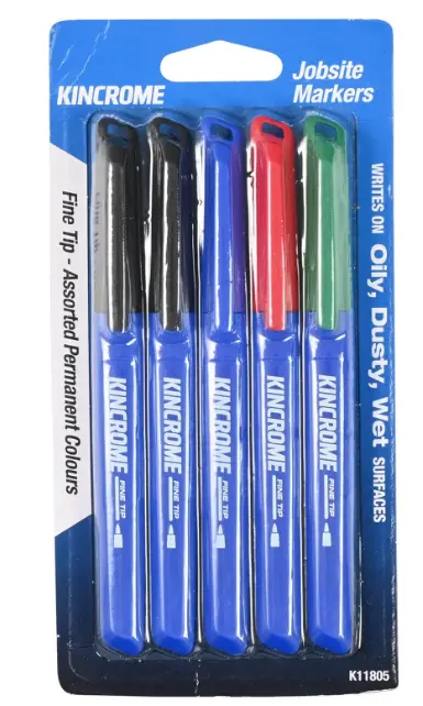 Kincrome Permanent Fine Tip Marker 5 Pack Assorted Colours K11805 1