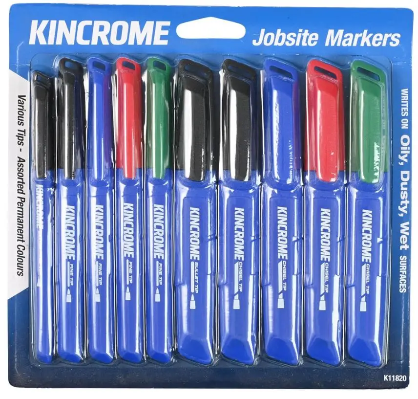 Kincrome Permanent Marker Starter Pack 10 Piece Assorted Colours K11820 1