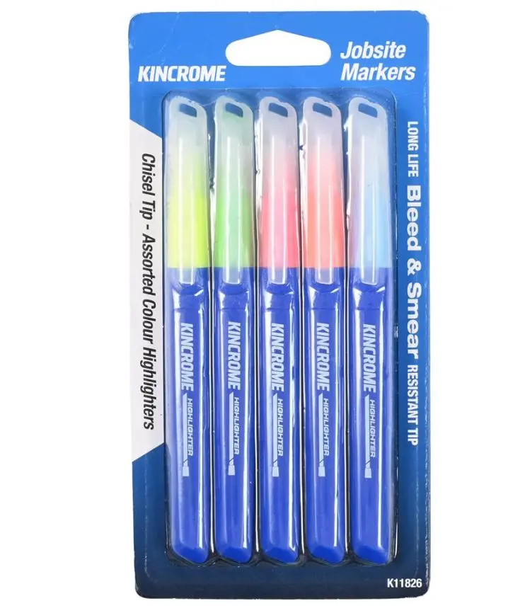 Kincrome Highlighter Chisel Tip 5 Pack Assorted Colours K11826 1