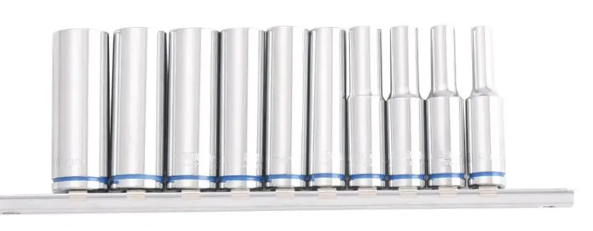 Kincrome Deep Socket Rail 10 Piece 1/4" Drive (Mirror Polish) Metric K2176 1