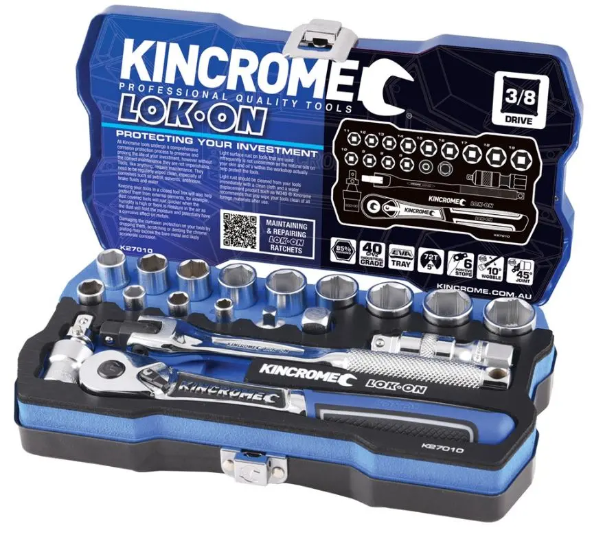Kincrome Lok-On Socket Set 19 Piece 3/8" Drive Metric K27010 1
