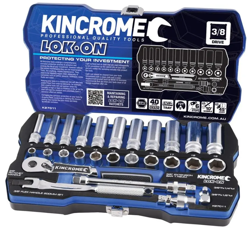 Kincrome Lok-On Socket Set 28 Piece 3/8" Drive Metric K27011 1
