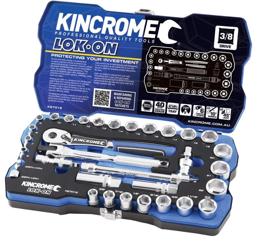 Kincrome Lok-On Socket Set 33 Piece 3/8" Drive Metric & Imperial K27012 1