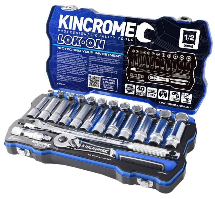 Kincrome Lok-On Socket Set 28 Piece 1/2" Drive  Metric K27021 1