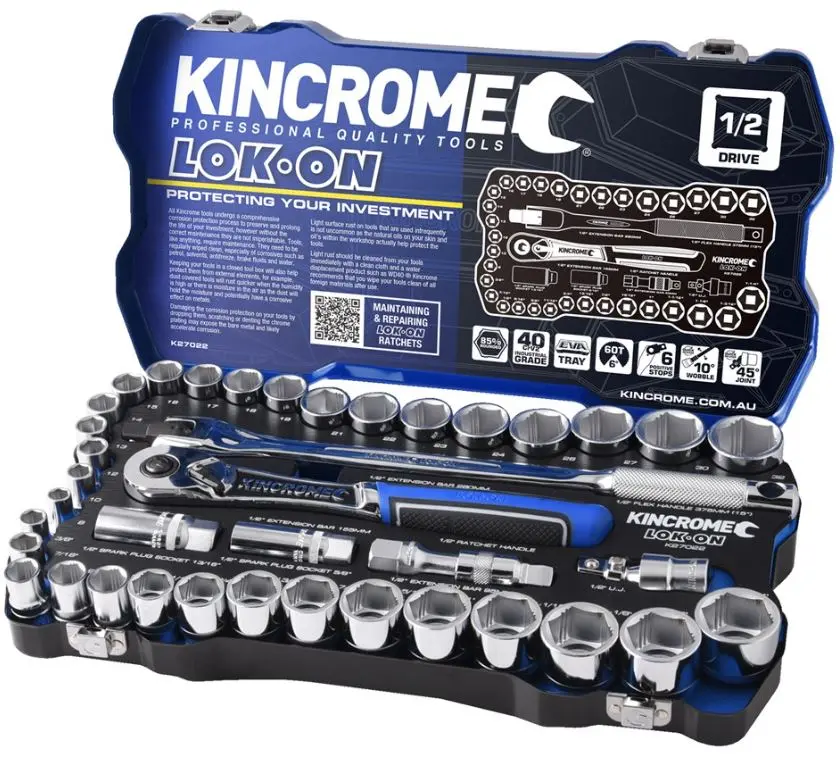 Kincrome Lok-On Socket Set 41 Piece 1/2" Drive Metric & Imperial K27022 1