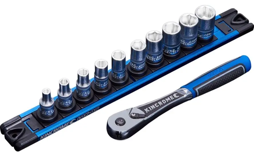 Kincrome Lok-On Socket Set Twist-Lock Rail 11 Piece 1/4 Drive  Metric K27040 1