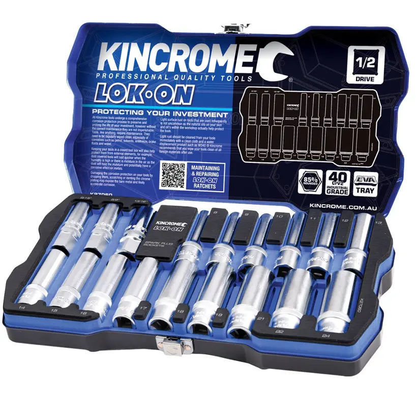 Kincrome Lok-On Socket & Spark Plug Set 18 Piece 1/2" Drive K27060 1