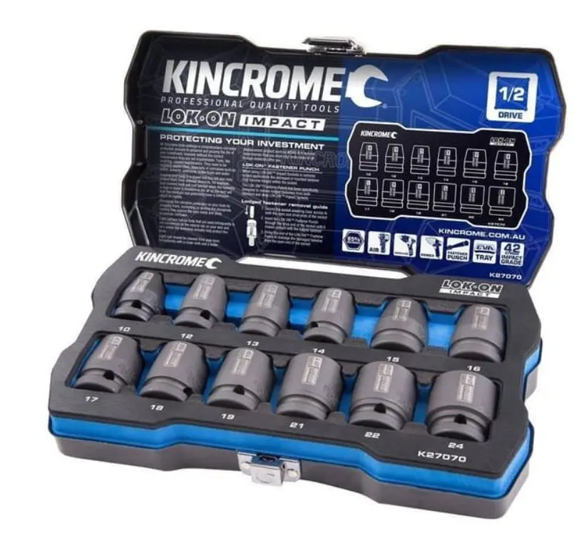 Kincrome Lok-On Impact Socket Set 12 Piece 1/2" Drive Met K27070 1