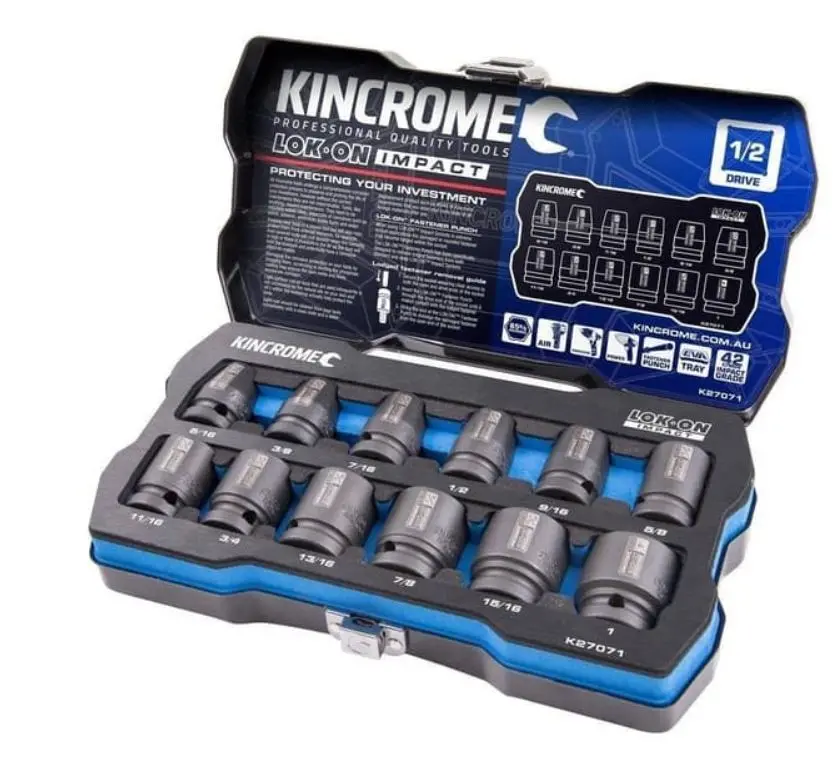 Kincrome Lok-On- Impact Socket Set 12 Piece 1/2" Drive Imp K27071 1