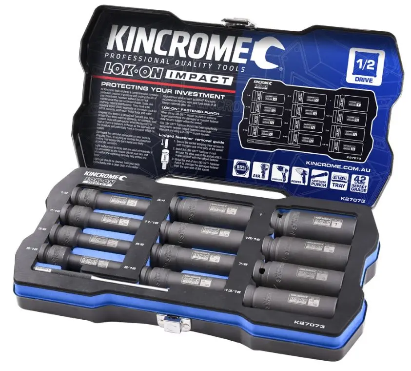 Kincrome Lok-On Deep Impact Socket Set 12 Piece 1/2" Drive K27073 1