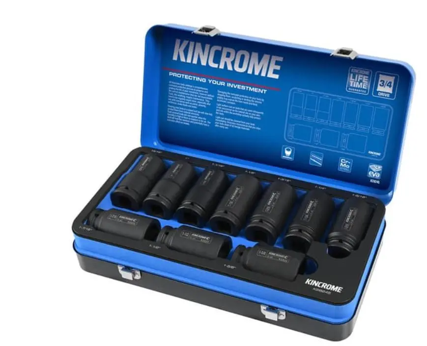 Kincrome 10 Piece Imperial 3/4" Impact Deep Socket Set K28245 1