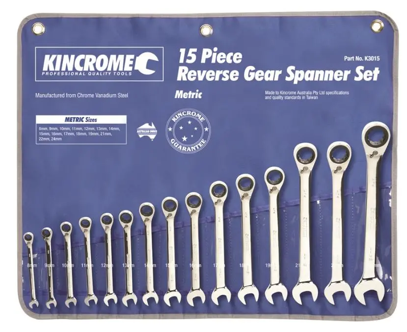 Kincrome Reversible Gear Spanner Set 15 Piece Metric K3015 1