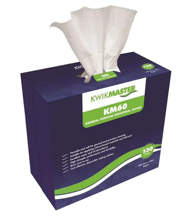 Kwikmaster Km60 General Purpose Industrial Wipers Pop Up Box 130 Sheets Km60wiperww0130 1
