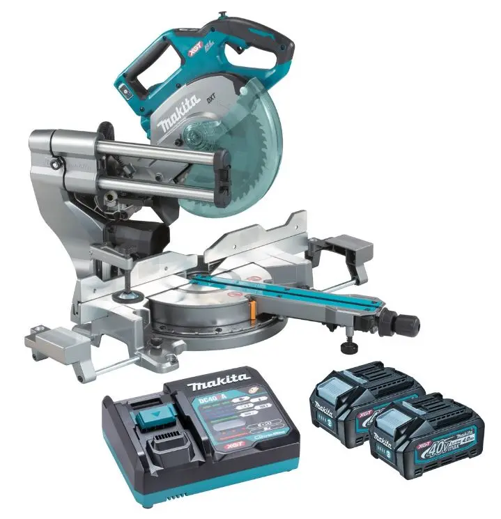 Makita 40V Max Brushless 216Mm (8-1/2") Slide Compound Saw Kit Includes 2 X 4.0Ah Batteries And Single Port Rapid Charger Ls002gm201 1