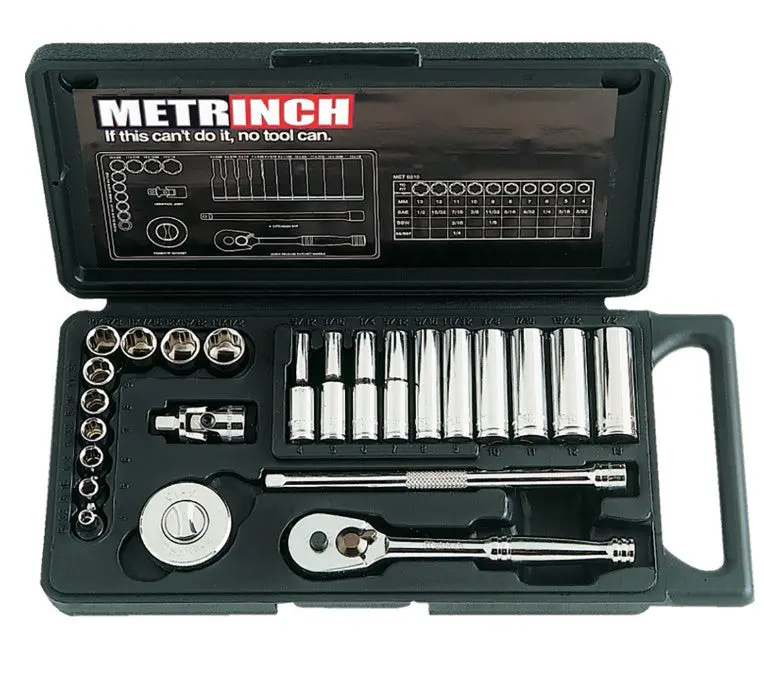 Metrinch 24 Piece 1/4" Square Dr Standard & Deep Wall Socket Set Met-0210 1