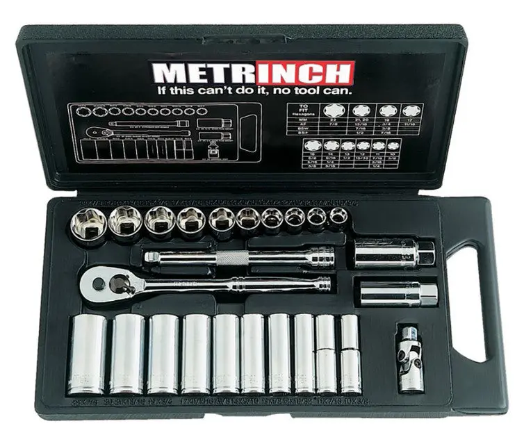Metrinch 25 Piece 3/8" Dr Square  Standard & Deep Wall Socket Set Met-0500 1
