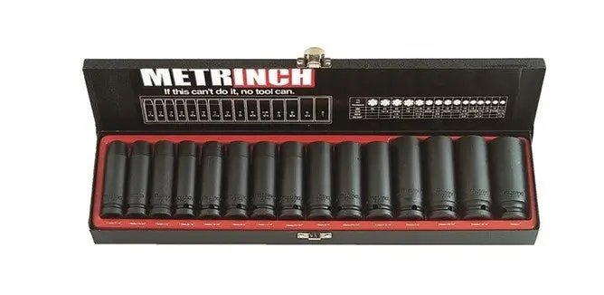 Metrinch Deep Wall Impact Socket Set 1/2" Drive 15 Piece Met-2450 1