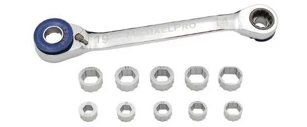 Michael Pro 11-In-1 Ratchet Wrench With Interchangeable Gear Rings 12Pce Mp001204 1