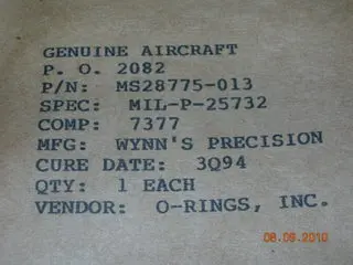 O-Ring, Hydraulic - 1/16" Width - 7/16" Id - 9/16" Od 1