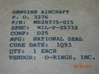 O-Ring, Hydraulic - 1/16" Width - 9/16" Id - 11/16" Od 1