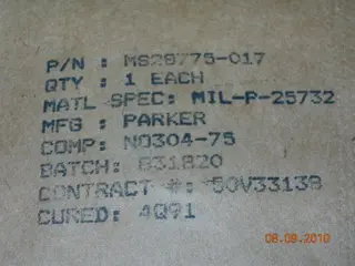 O-Ring, Hydraulic - 1/16" Width - 11/16" Id - 13/16" Od 1