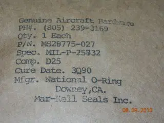 O-Ring, Hydraulic - 1/16" Width - 1 5/16" Id - 1 7/16" Od 1