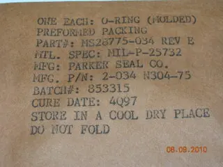 O-Ring, Hydraulic - 1/16" Width - 2 3/32" Id - 2 7/32" Od 1