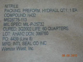 O-Ring, Hydraulic - 3/32" Width - 5/8" Id - 13/16" Od 1