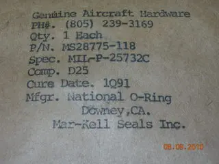 O-Ring, Hydraulic - 3/32" Width - 7/8" Id - 1 1/16" Od 1