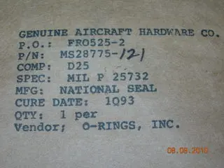 O-Ring, Hydraulic - 3/32" Width - 1 1/16" Id - 1 1/4" Od 1
