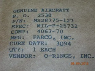 O-Ring, Hydraulic - 3/32" Width - 1 7/16" Id - 1 5/8" Od 1