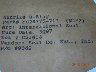 O-Ring, Hydraulic - 1/8" Width - 13/16" Id - 1 1/16" Od 1