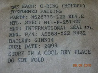 O-Ring, Hydraulic - 1/8" Width - 1 1/2" Id - 1 3/4" Od 1