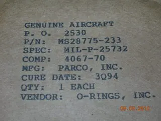 O-Ring, Hydraulic - 1/8" Width - 2 7/8" Id - 3 1/8" Od 1