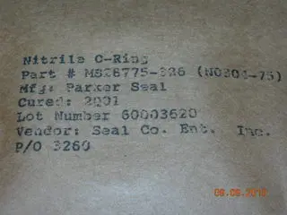 O-Ring, Hydraulic - 3/16" Width - 1 5/8" Id -  2" Od 1