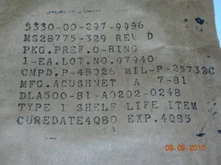 O-Ring, Hydraulic - 3/16" Width - 2" Id - 2 3/8" Od 1