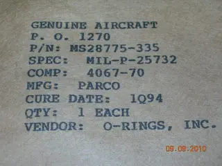 O-Ring, Hydraulic - 3/16" Width - 2 3/4" Id - 3 1/8" Od 1