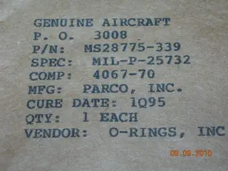 O-Ring, Hydraulic - 3/16" Width - 3 1/4" Id - 3 5/8" Od 1