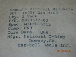 O-Ring, Fuel - .064" Width - .301" Id - 3/16" Od Tube 1