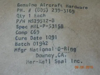 O-Ring, Fuel - .087" Width - .644" Id - 1/2" Od Tube 1