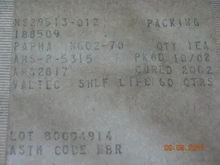O-Ring, Fuel - 1/16" Width - 3/8" Id - 1/2" Od 1