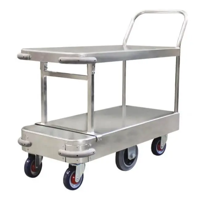 Narrow 6 Wheel Stock Trolley Twin Platform Single Handle Pgr101 1