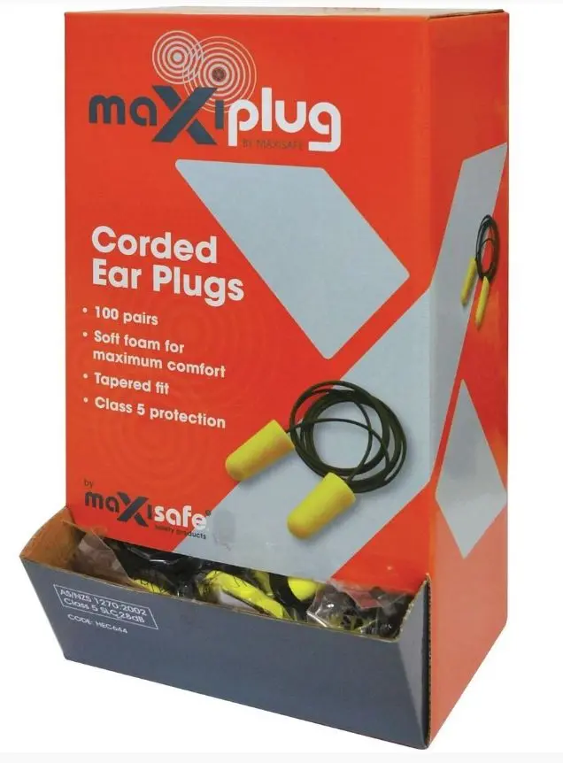 Maxisafe Tapered Earplug, Class 5 Corded, Box 100 Pairs Hec644 1
