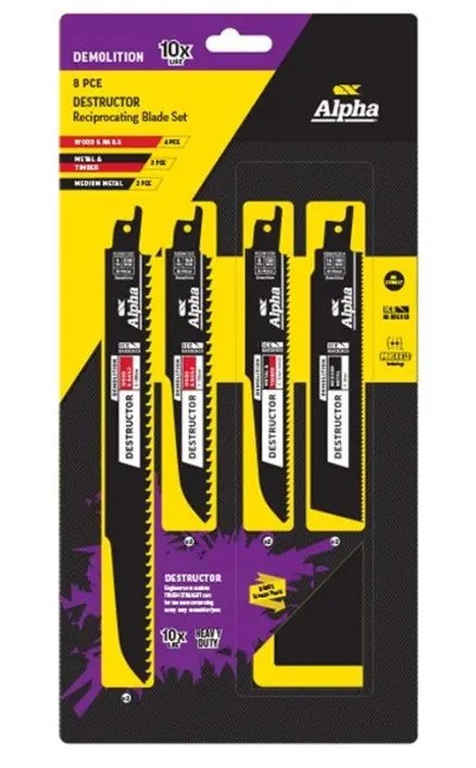 Alpha Demolition 8 Piece Reciprocating Blade Set Incl Pouch Rdd-Set8 1