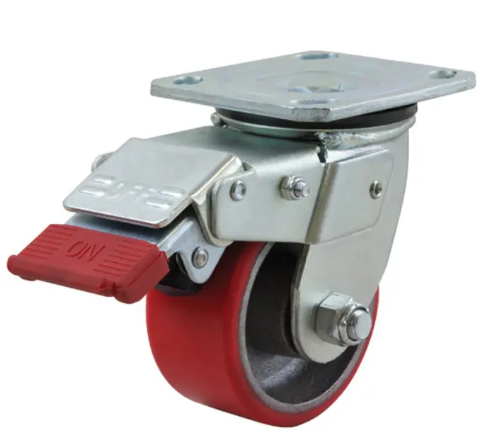 Polyurethane Tyred Cast Iron Centred Wheel 100Mm 250Kg Capacity Castor S4400slb 1