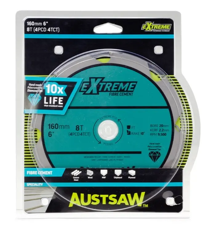 Austsaw 160Mm (6 1/4In) Polycrystalline Diamond Blade  20/16Mm Bore - 4Pcd 4Tct Teeth Pcd160 1