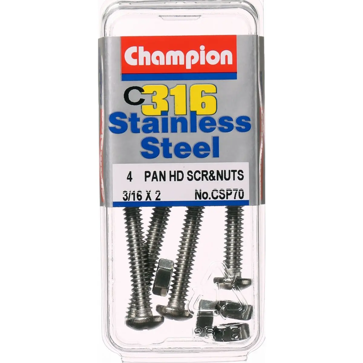 Champion Pan Head Screws And Nuts 3/16 “ X 2 “ Csp70 1